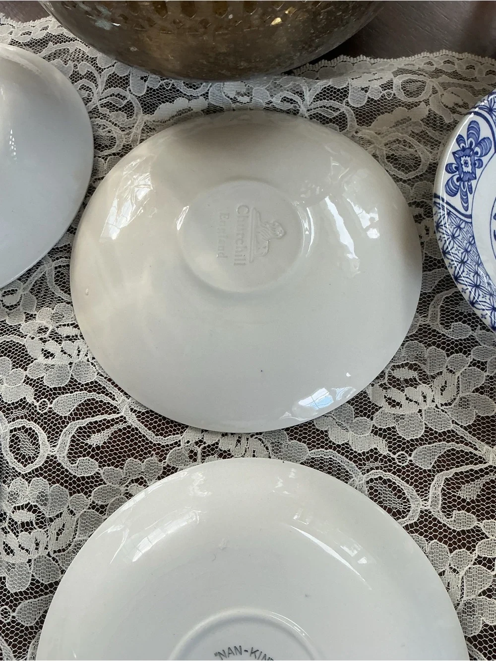 Churchill Staffordshire Mixed Lot Saucers Small Bowls Blue White Transferware